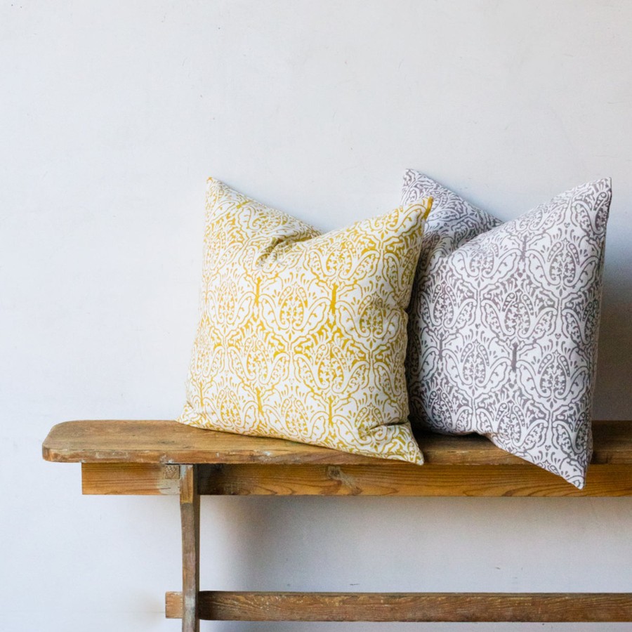 Textiles Elsie Green | Hand Block Printed Pillow Cover | Dominique Gold Or French Grey