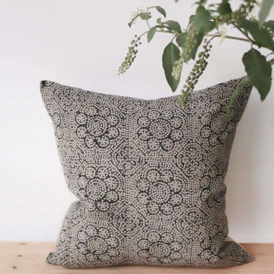 Textiles elsie green | Linen Block Printed Pillow Cover | Wisteria Noir