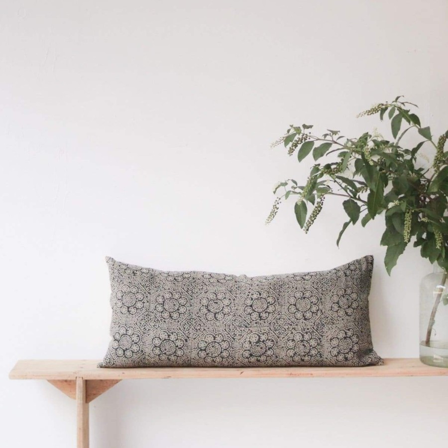 Textiles elsie green | Block Print Lumbar Pillow | Wisteria Noir