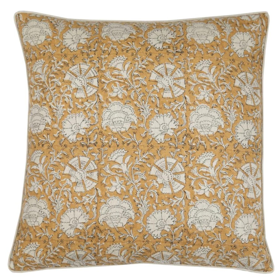 Textiles elsie green | Block Print Pillow Cover | Nisa Mustard