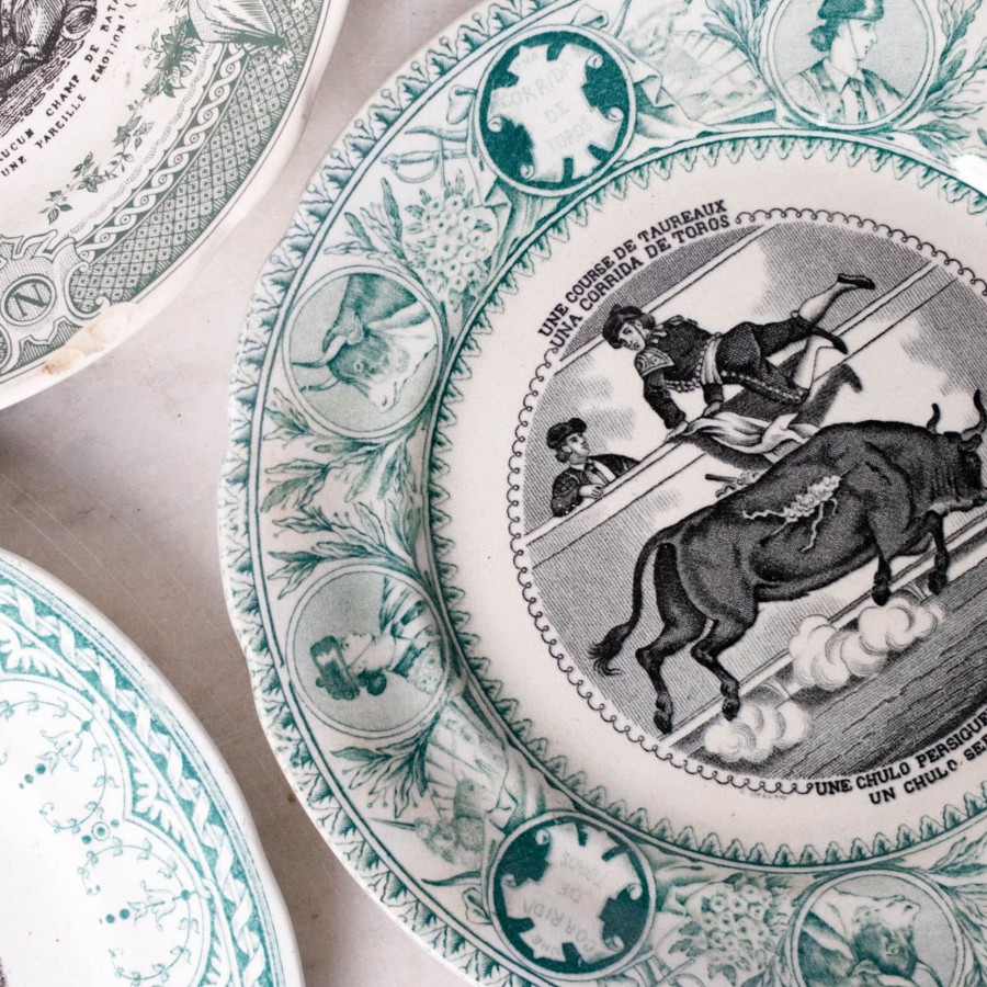 The French Kitchen elsie green | Vintage Deep Green Transferware Plate | Eclectic Set Of 4