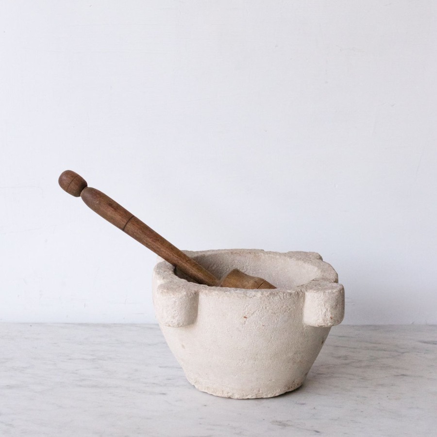 The French Kitchen elsie green | Vintage Stone Mortar With Wood Pestle