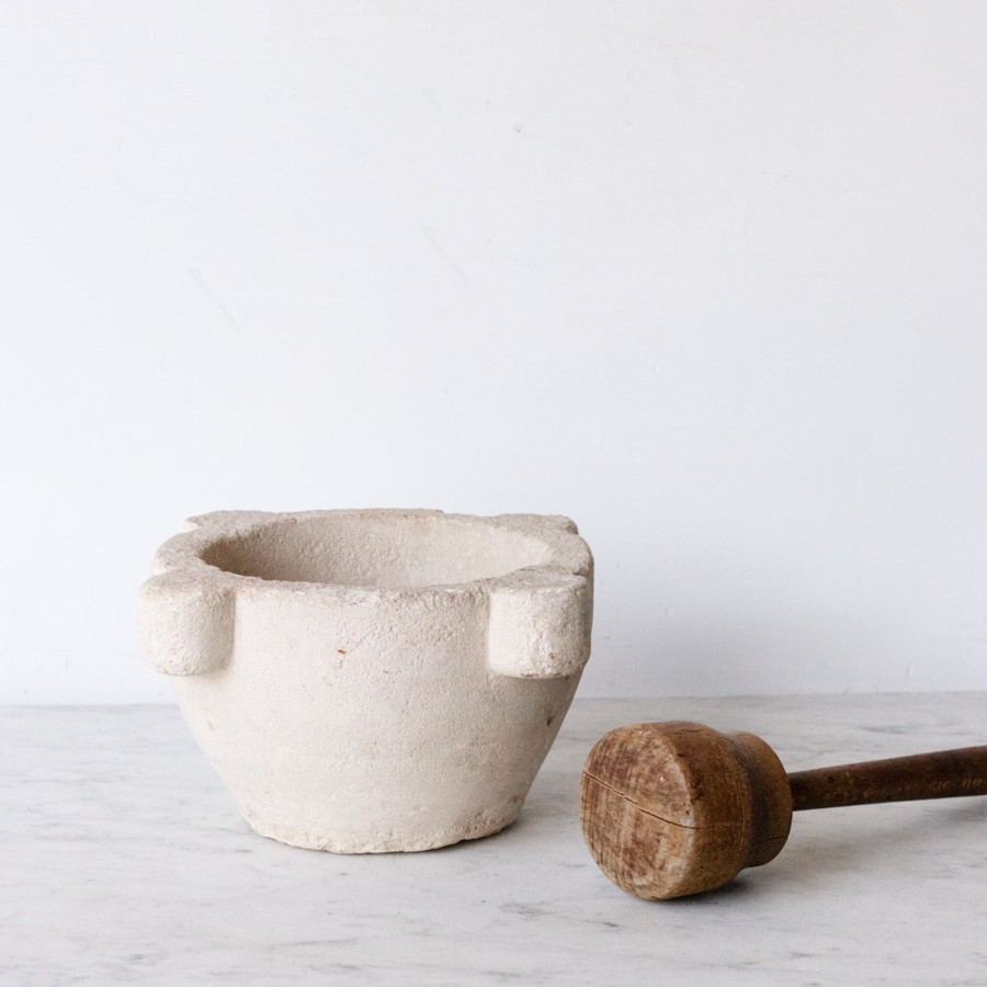 The French Kitchen elsie green | Vintage Stone Mortar With Wood Pestle