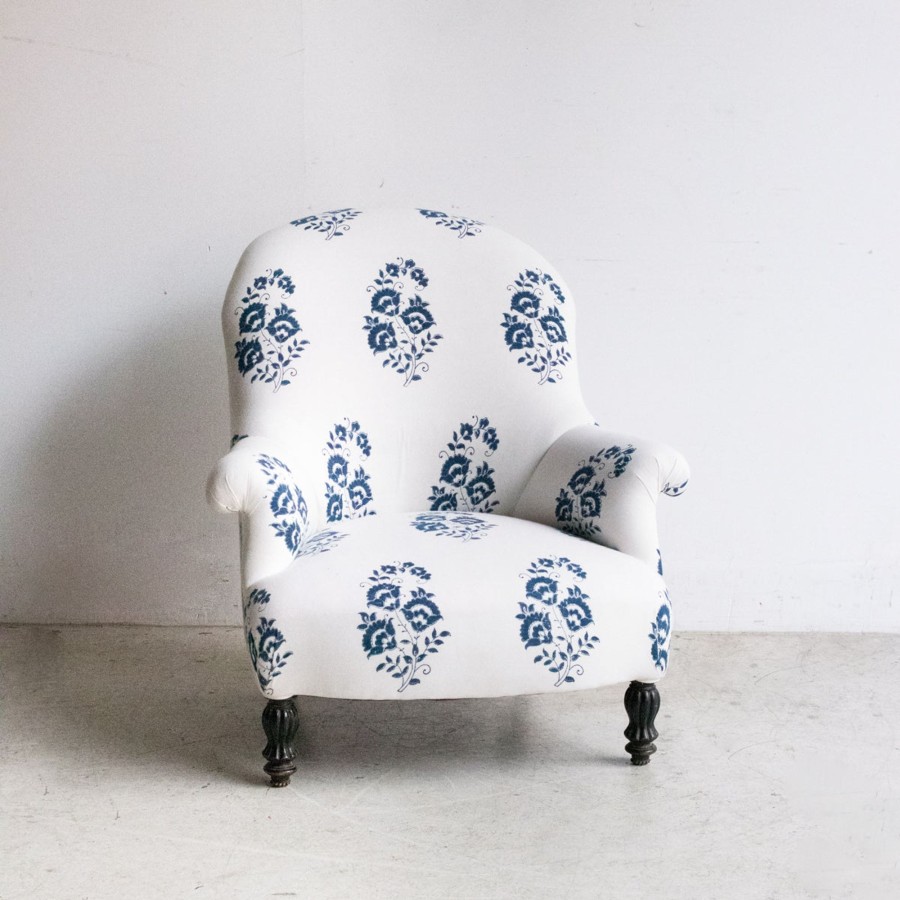 Furniture elsie green | Vintage Block Print Arm Chair | Laure Indigo