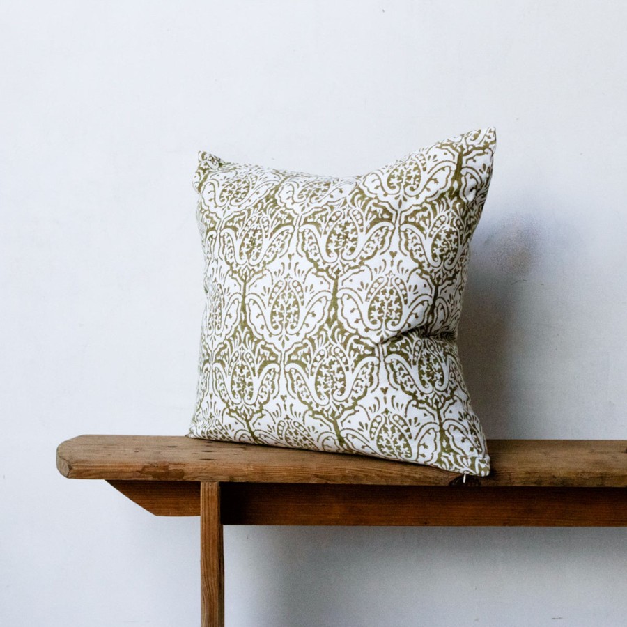 Textiles Elsie Green | Block Print Pillow | Dominique Olive