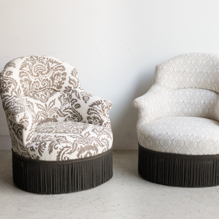 Furniture elsie green | Eclectic Pair Of Block Print Crapaud Chairs | Colette & Viviane