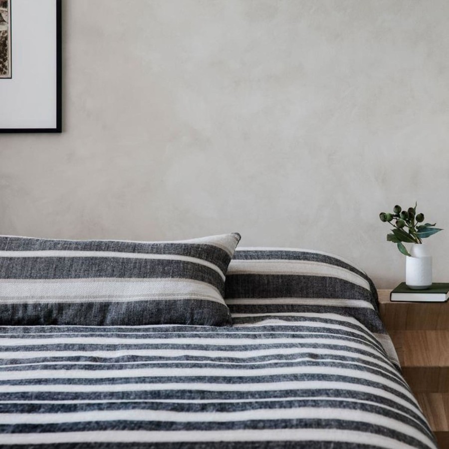 Textiles elsie green | Enzo Stripe Linen Bed Cover