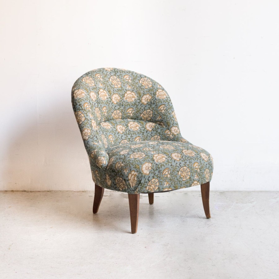 Furniture elsie green | Vintage Block Print Crapaud Chair | Nisa Lush