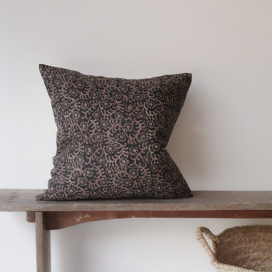 Textiles elsie green | Linen Block Printed Pillow Cover | Kochin Noir Saffron