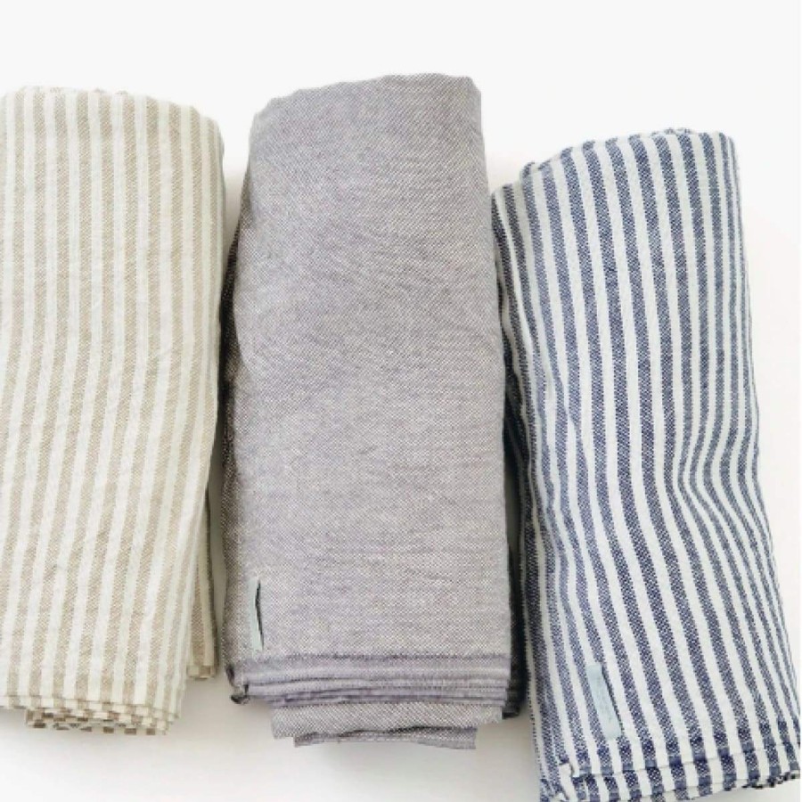 Textiles Elsie Green | Chambray Linen Throw White Stripe