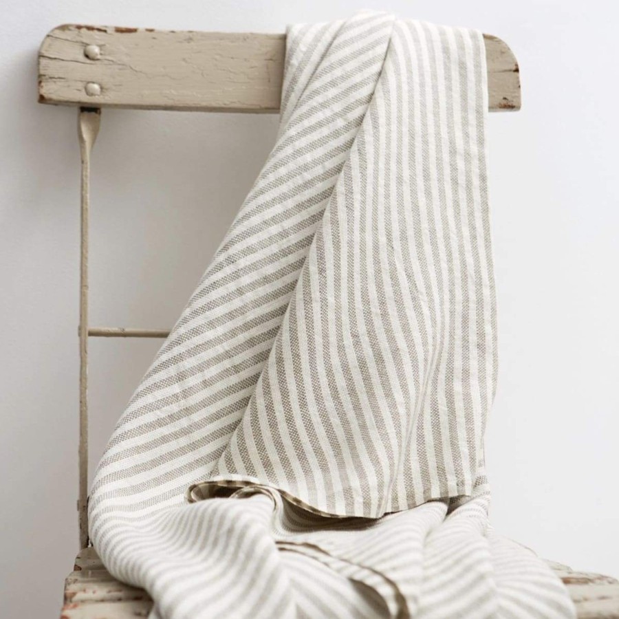 Textiles Elsie Green | Chambray Linen Throw White Stripe