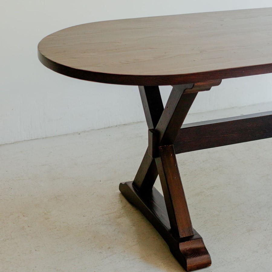 Furniture Custom Furniture | Oval Reclaimed Wood Trestle Table Mahogany