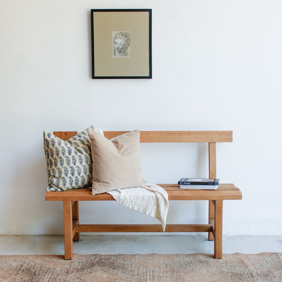 Furniture Custom Furniture | Reclaimed Wood Bench With Back Waxed Pine