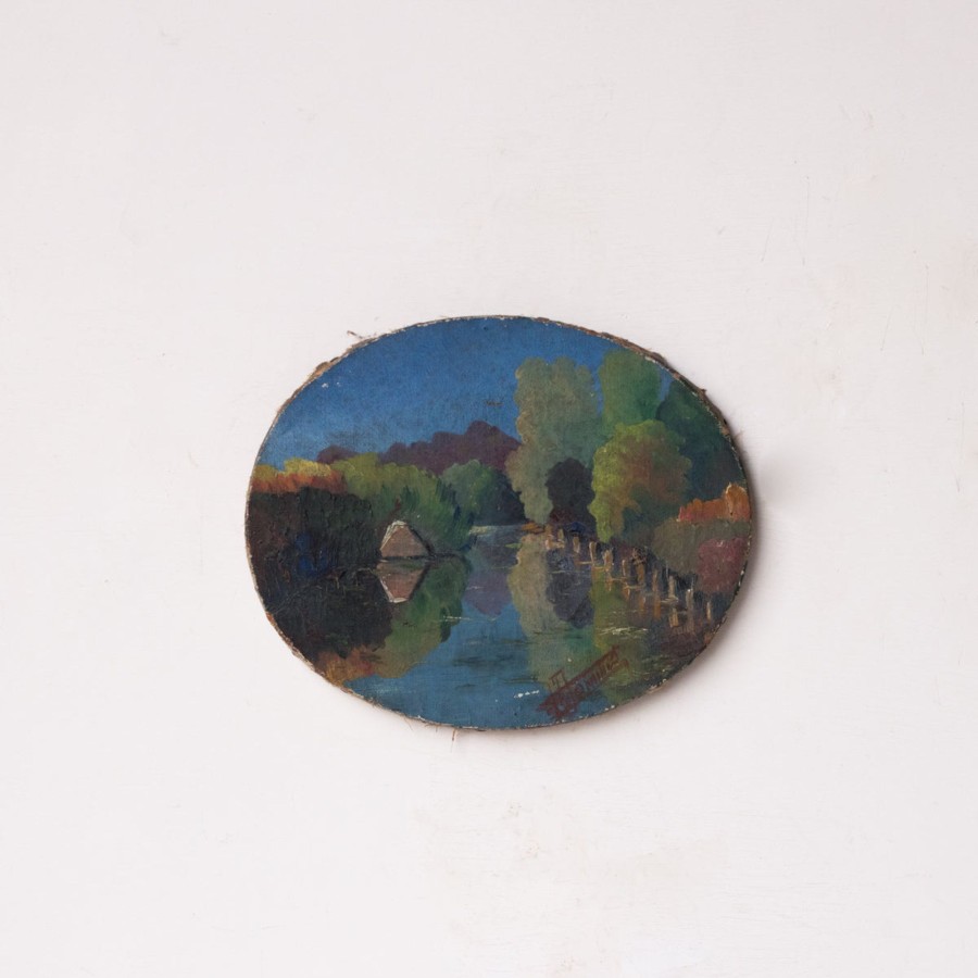 Art Galerie elsie green | Oval Oil Painting With Reflecting Pond