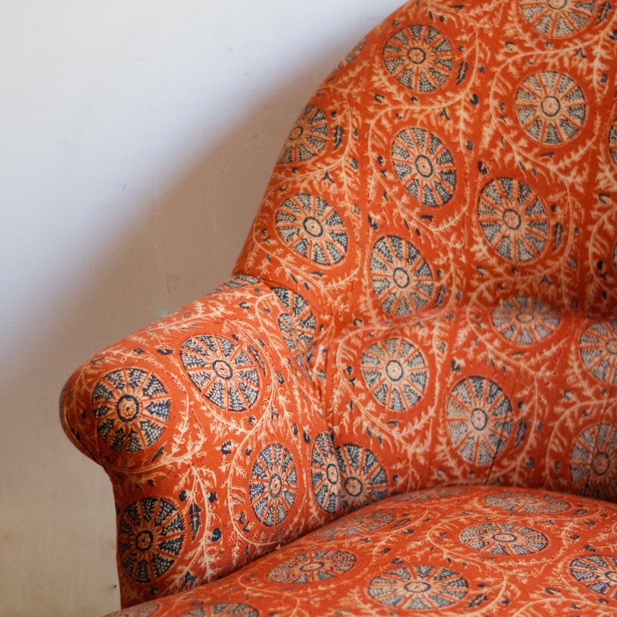 Furniture elsie green | Napoleon Iii Block Print Chaise | Karuna Saffron