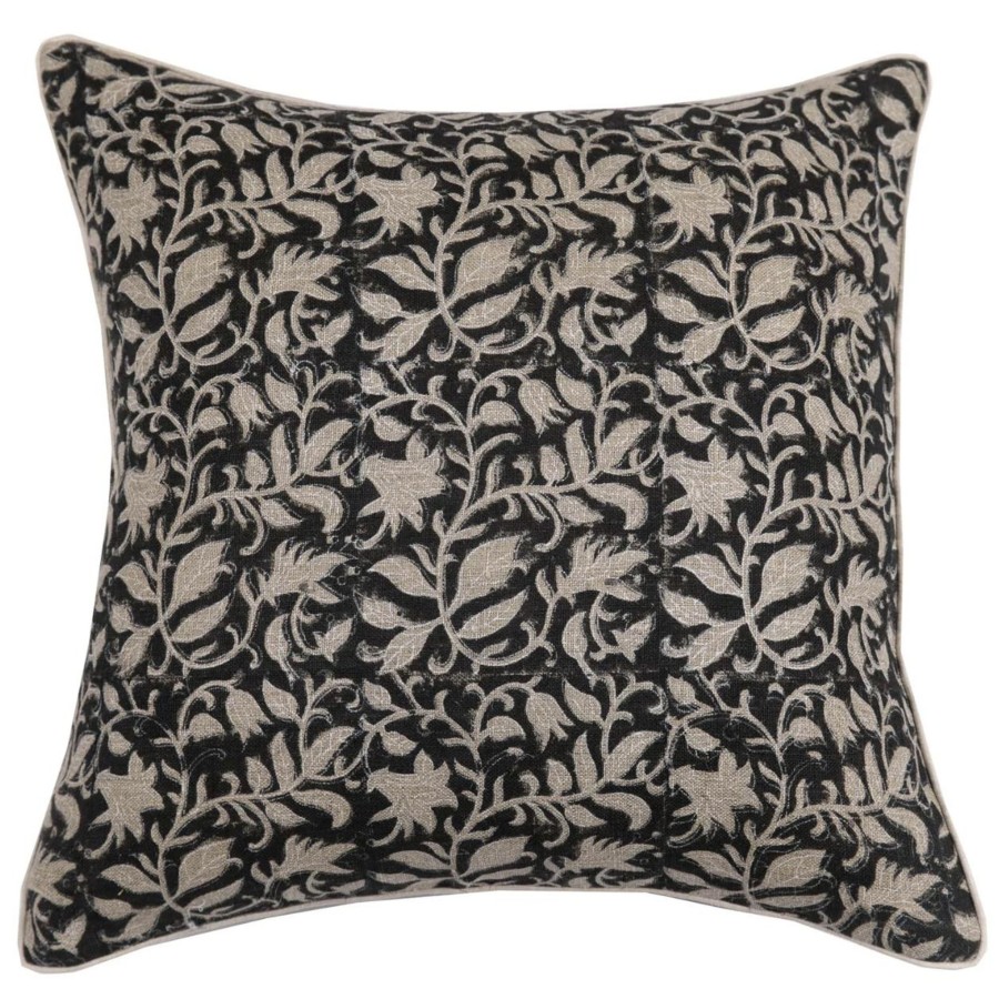 Textiles elsie green | Linen Block Printed Pillow Cover | Amaya Noir