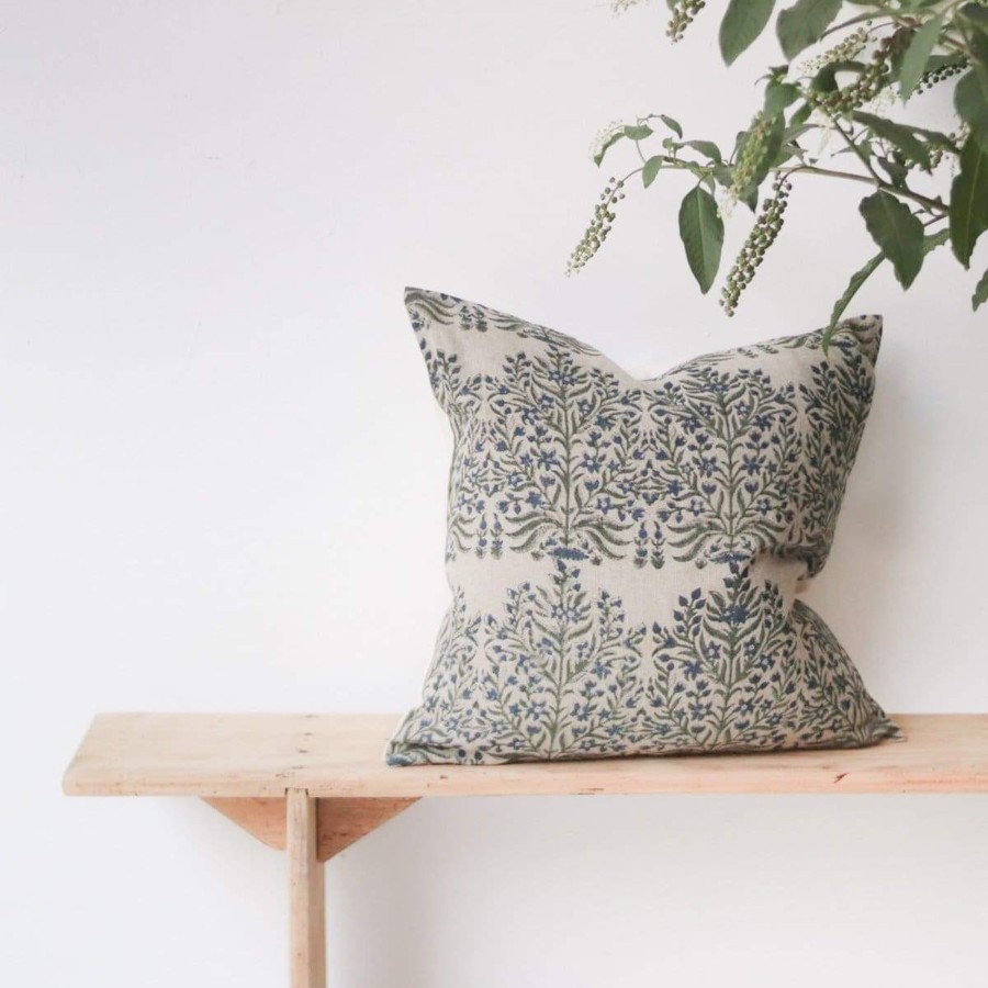 Textiles elsie green | Linen Block Printed Pillow Cover | Fleur Indigo