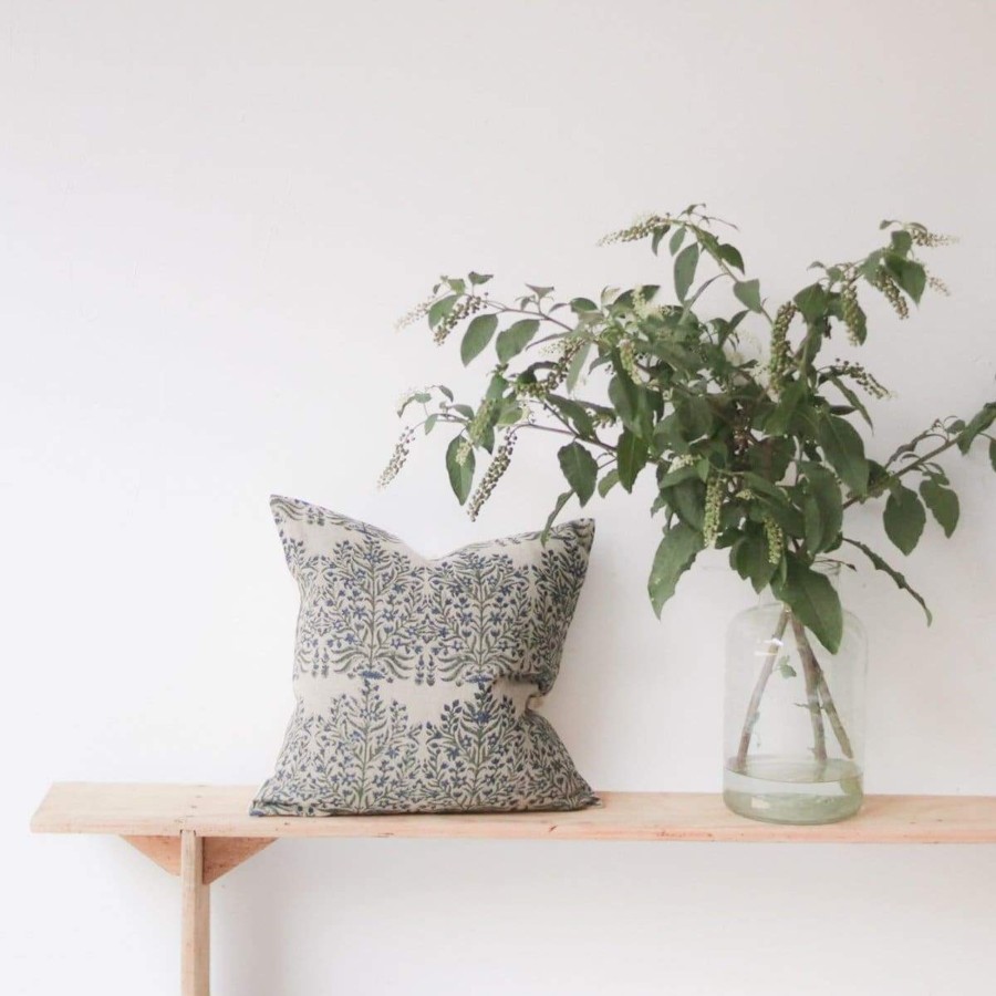 Textiles elsie green | Linen Block Printed Pillow Cover | Fleur Indigo