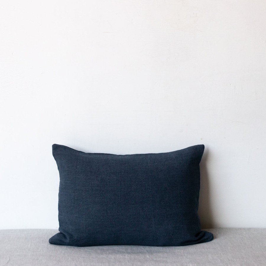 Textiles elsie green | Deep Blue Linen Pillow Cover