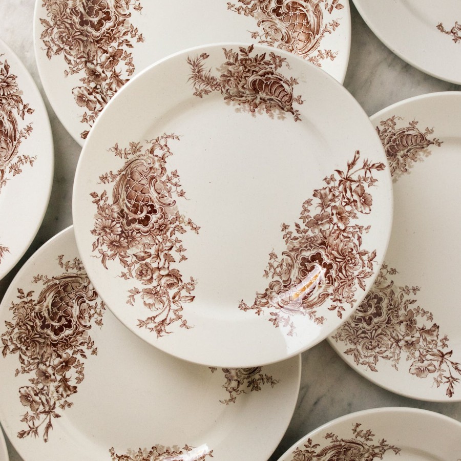 The French Kitchen elsie green | Vintage Brown Transferware Plate Set Of 4